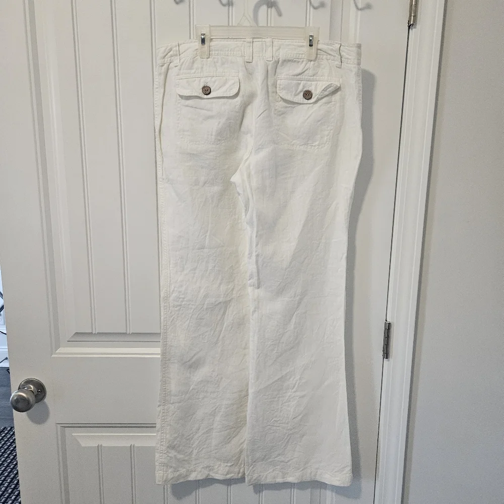 Banana Republic 100% Organic Linen Pants Cream Wide Leg Womens Size‎ 10 Coastal